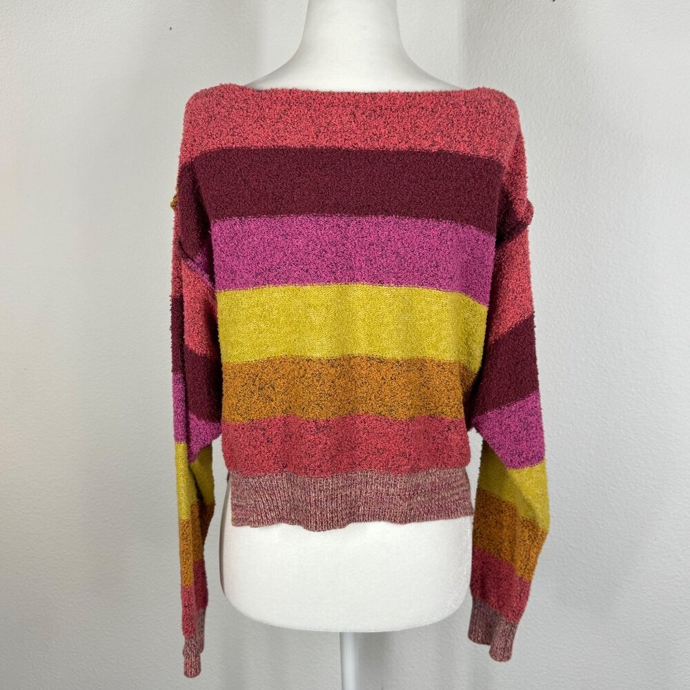 Free People Candyland Sweater Sz XS Multicolor Striped Off Shoulder Long Sleeve - Picture 4 of 12